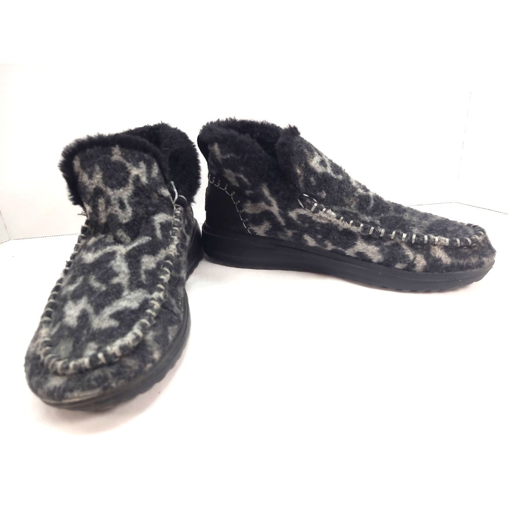 Hey Dude Denny Ankle Boots Marble Grey Leopard Print Faux Fur Shoes Women Sz 7